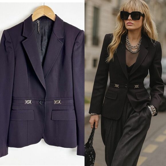 GUCCI Deep Purple Gold GG Blazer Jacket Size 42 Medium Single Breasted Wool - Picture 1 of 13